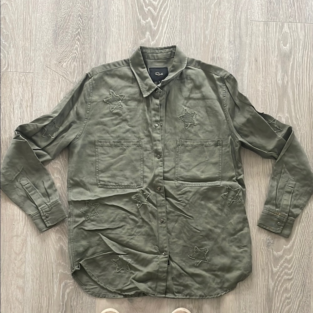 Rails Olive Star Embroidered Button-Up